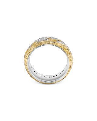 Men's Waves Band Ring in Sterling Silver with 18K Yellow Gold with Diamonds, 8.7mm