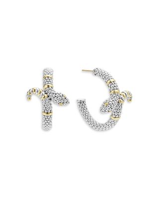18K Yellow Gold & Sterling Silver Rare Wonders Caviar Bead Snake Hoop Earrings