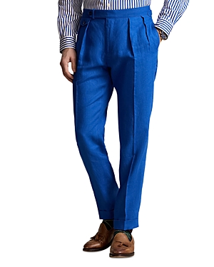 Shop Polo Ralph Lauren Pleated Linen Pants In Hrtg Blue