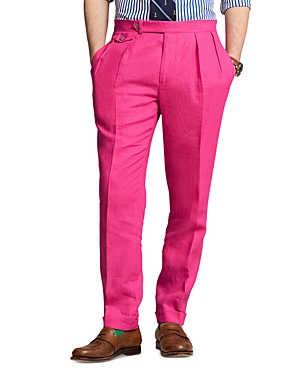 Shop Polo Ralph Lauren Pleated Linen Pants In Pink