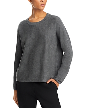 Shop Eileen Fisher Wool Crewneck Boxy Sweater In Ash