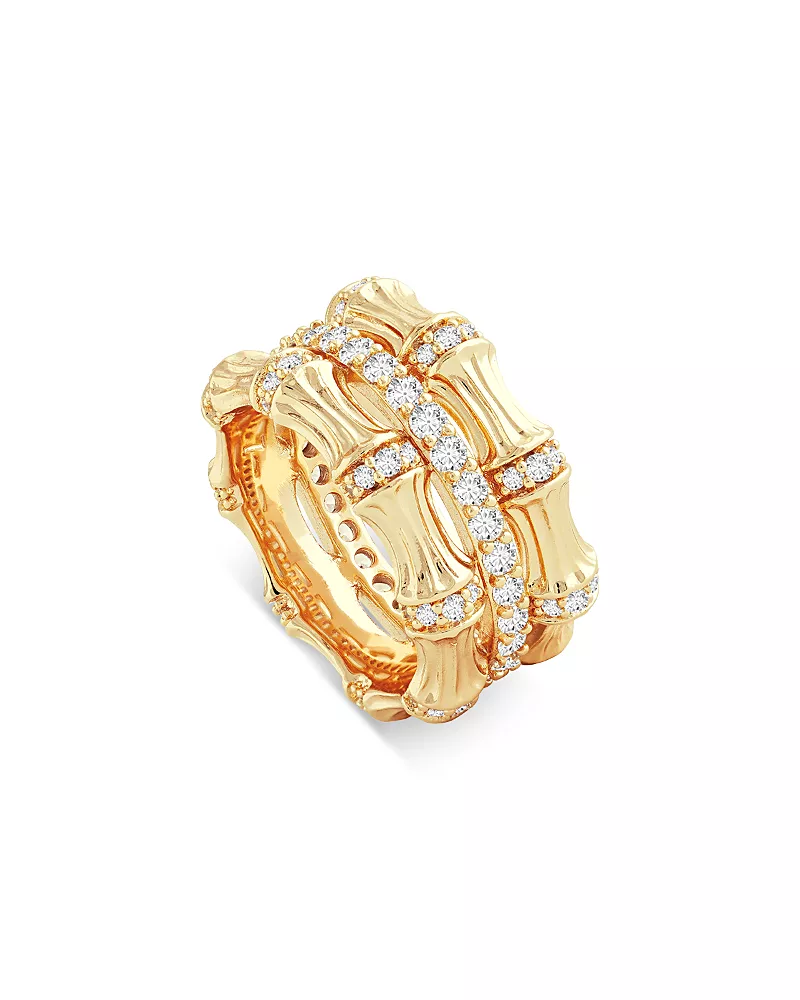 Anabel Aram Sculpted Bamboo Stack Ring in 18K Gold Plated