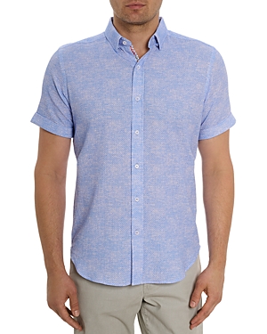 Shop Robert Graham Reid Printed Short Sleeve Button Front Shirt In Light Blue