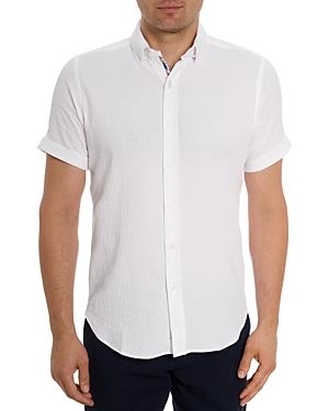 Shop Robert Graham Reid Printed Short Sleeve Button Front Shirt In White