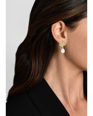 Butterfly Cultured Freshwater Pearl Drop Earrings in 18K Gold Plated