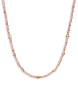 14K Yellow Gold Pink Rhodochrosite Bead Statement Necklace, 16-18"