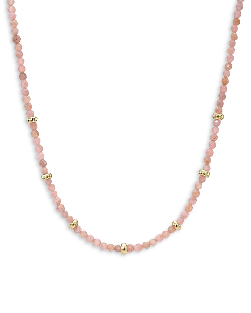 Zoe Lev 14K Yellow Gold Pink Rhodochrosite Bead Statement Necklace, 16