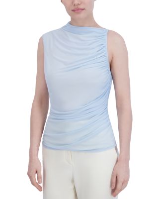 Asymmetric Shirred Mesh Top