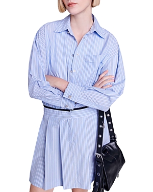 Maje Striped Cotton Shirtdress In Blue