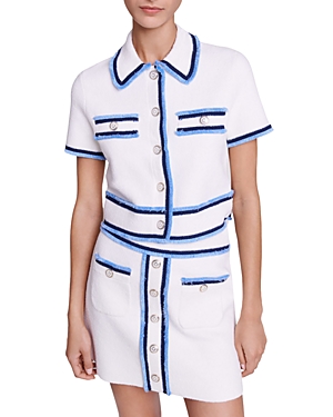 Maje Jirsal Stripe Knit Miniskirt In Ecru