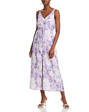 Shop Bella Dahl Linen Printed Button Front Cami Dress In Iris Floral