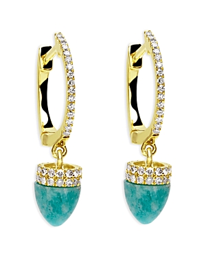 Shop Meira T 14k Yellow Gold Amazonite & Diamond Spike Charm Hoop Earrings In Blue/gold