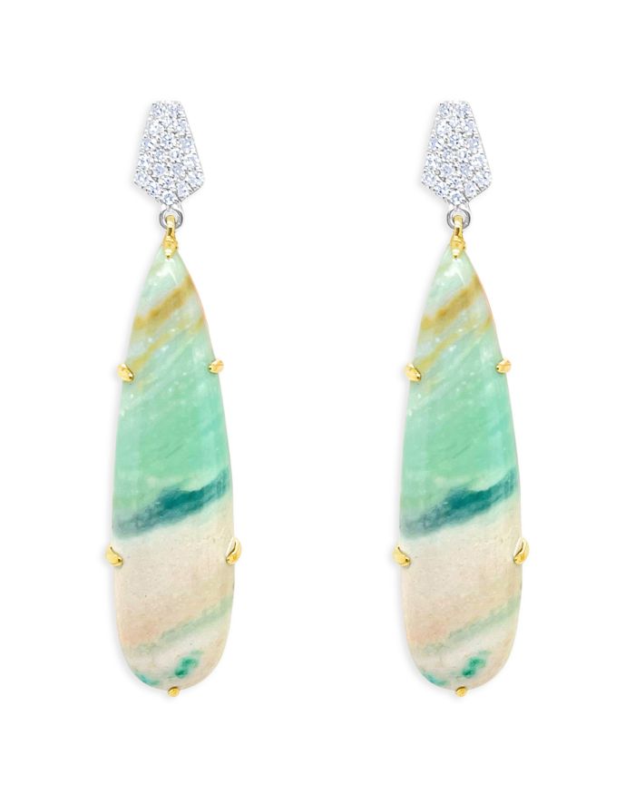 14K Yellow Gold & 14K White Gold Opalized Wood & Diamond Drop Earrings