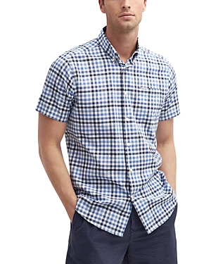 Shop Barbour Kinson Tailored Printed Short Sleeve Button Down Shirt In Navy