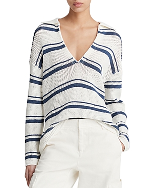 Shop Vince Cotton Racked Ribbed Stripe Sweater In Off White