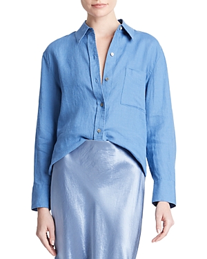 Vince Easy Linen Button-up Shirt In Cadet Blue