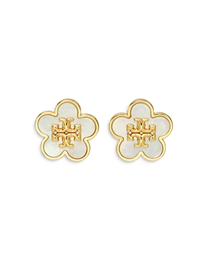 Tory Burch Kira Flower Stud Earrings In Ivory/gold