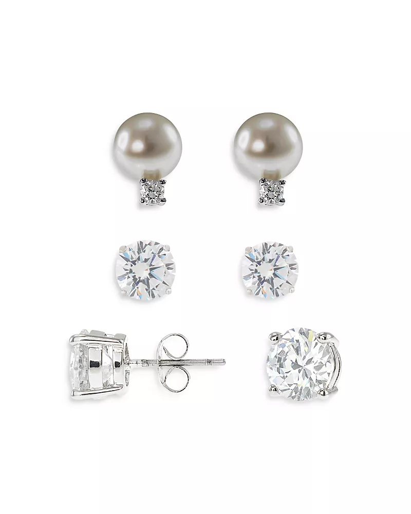 Cz By Kenneth Jay Lane Cubic Zirconia & Cultured Freshwater Pearl Stud Earring Set