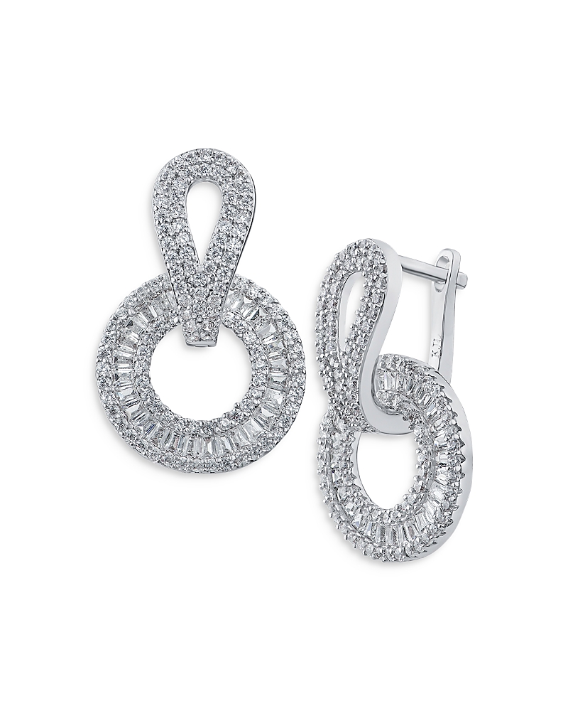 Cz By Kenneth Jay Lane Baguette Frame Circle Drop Earrings In Silver