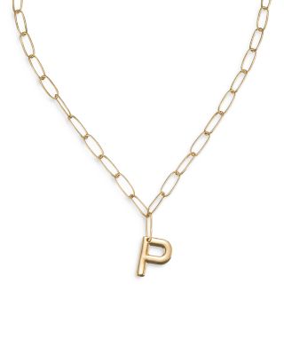 Paperclip Link Chain Initial Pendant Necklace in 18K Gold Plated, 18"