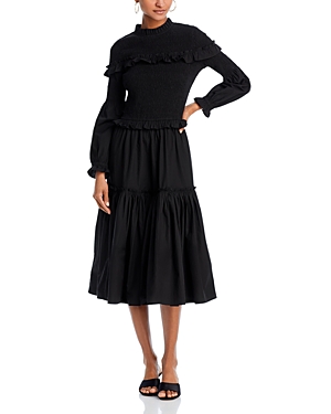 Shop Banjanan Bertha Cotton Midi Dress In Black Multi