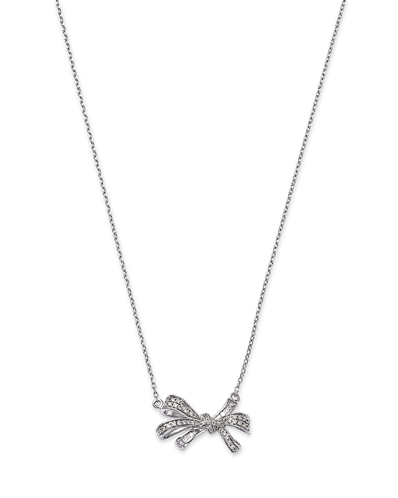 Bloomingdale’s Fine Collection Diamond Bow Pendant Necklace in 14K White Gold, 0.25 tcw