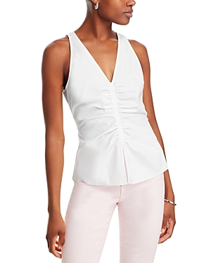 Shop Veronica Beard Oya V Neck Ruched Top In White