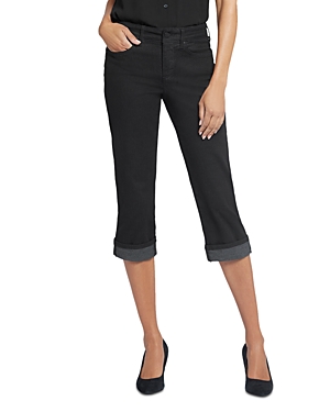 Shop Nydj Marilyn High Rise Cuffed Cropped Straight Jeans In Black
