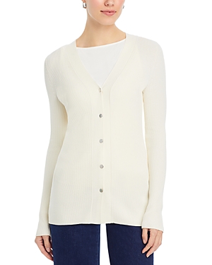 Hugo Boss Ribbed-knit Cardigan With Button Front In Open White