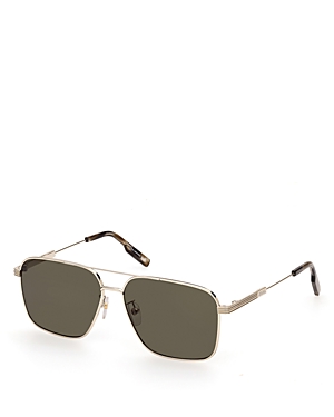 Shop Zegna Aviator Sunglasses, 60mm In Gold/green Solid