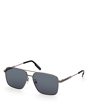 Shop Zegna Aviator Sunglasses, 60mm In Gray/blue Solid