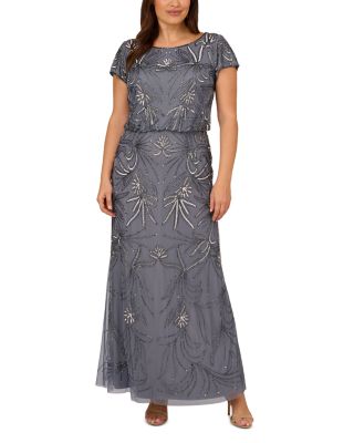 Beaded Short Sleeve Gown