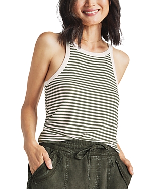 Splendid Candice Stripe Linen Blend Crop Tank In Olive Stripe