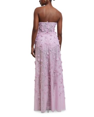 Strapless Floral Applique Dress
