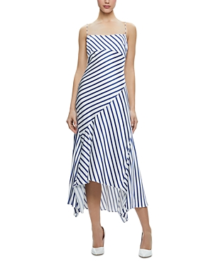 Shop Alice And Olivia Rosa Sleeveless Paneled Midi Slip Dress In Admiral Stripe Indigo