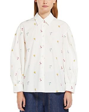 Shop Weekend Max Mara Villar Embroidered Puff Sleeve Shirt In White