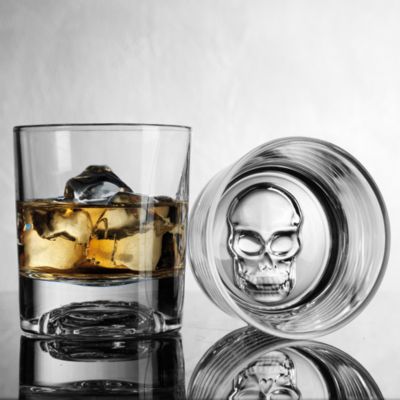 Skull Decanter and Set of 2 Double Old-Fashioned Glasses