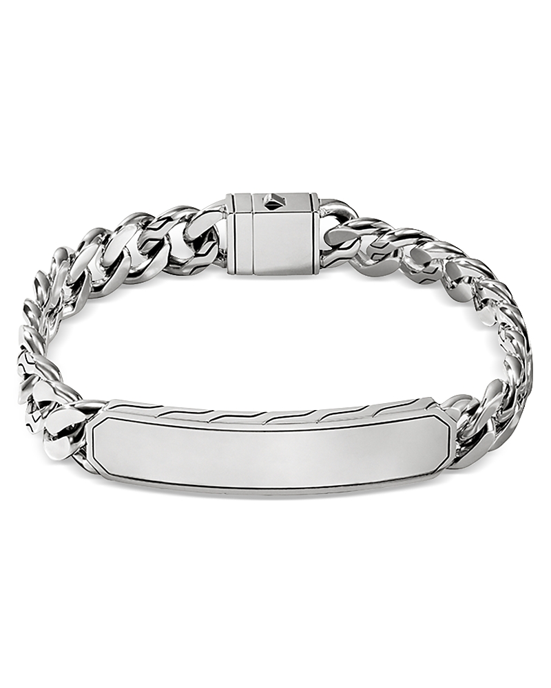 JOHN HARDY MEN'S STERLING SILVER CARVED CHAIN ID PLATE CURB LINK BRACELET
