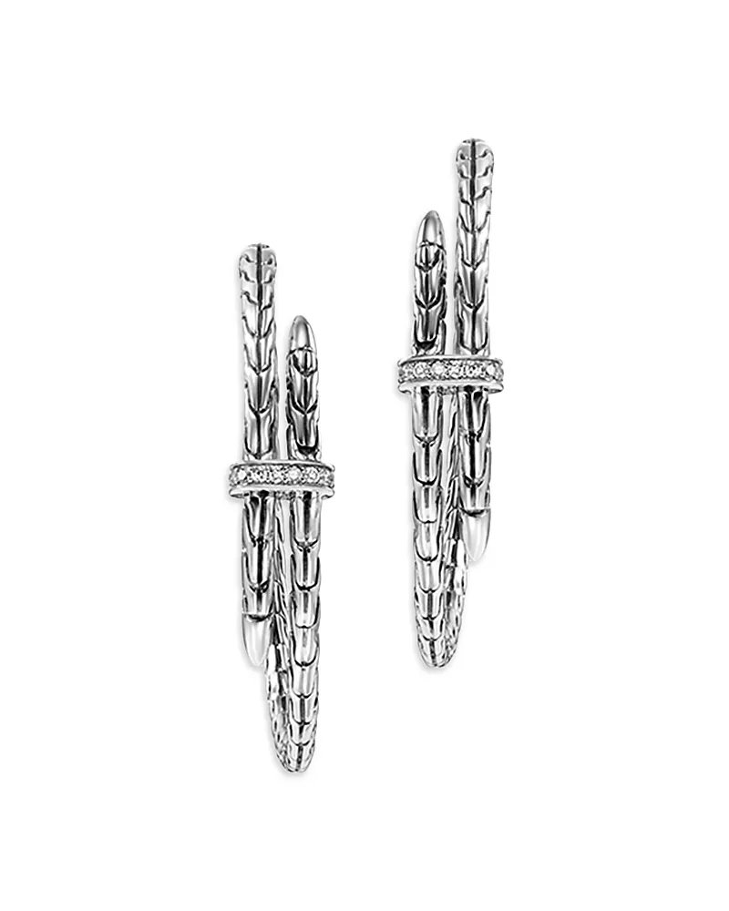 John Hardy Sterling Silver Diamond Spear Hoop Earrings