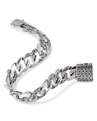 Men's Sterling Silver Carved Chain Etched Curb Link Bracelet
