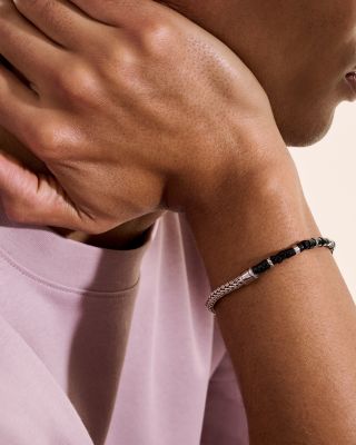 Sterling Silver Heishi Black Onyx Beaded Flex Bracelet