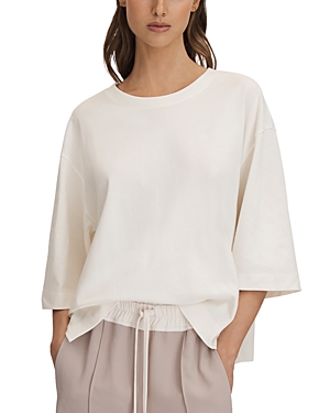 Reiss Womens White Cassie Cropped Oversized Cotton T-shirt In White