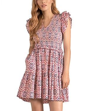 Shop Elan Ikat Print Ruffle Sleeve Dress In Lavender Ikat Print