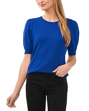 Shop Cece Cotton Crewneck Short Sleeve Sweater In Deep Royal Blue