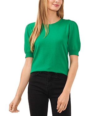 Shop Cece Cotton Crewneck Short Sleeve Sweater In Electric Green