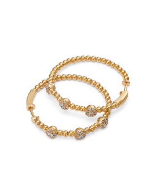 Diamond Beaded Medium Hoop Earrings in 14K Yellow Gold, 0.55 tcw