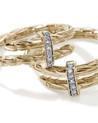 14K Yellow Gold Spear Diamond Coil Hoop Earrings