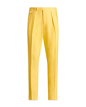 Shop Polo Ralph Lauren Pleated Linen Pants In Yellow
