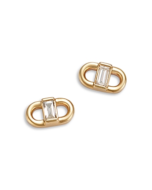 14K Yellow Gold Baguette Diamonds Diamond Solitaire Open Link Stud Earrings, 0.12 ct. t.w.