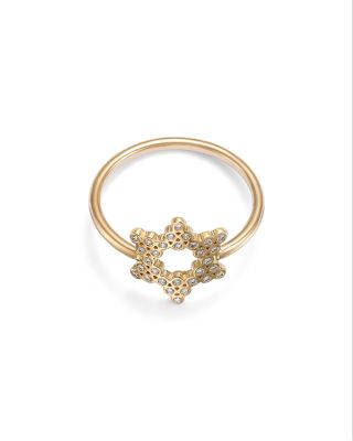 14K Yellow Gold Small Diamond Bezel Star of David Ring, 0.15 tcw